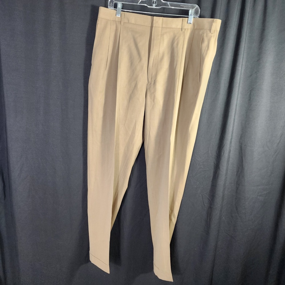 Jos A Bank Traveler Collection Men 35W x 30L Tan Wool Dress Pants Flat Front NWT